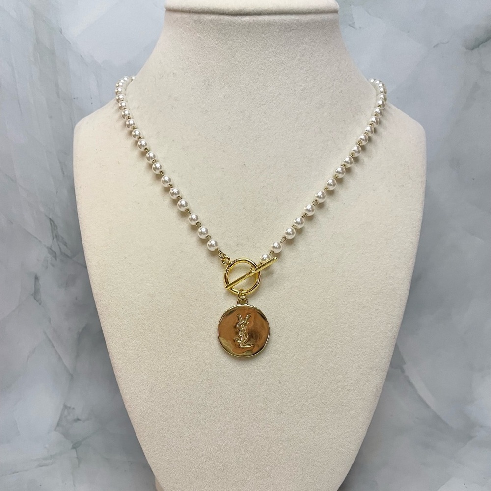 Upcycled Gold Charm Pearl Necklace